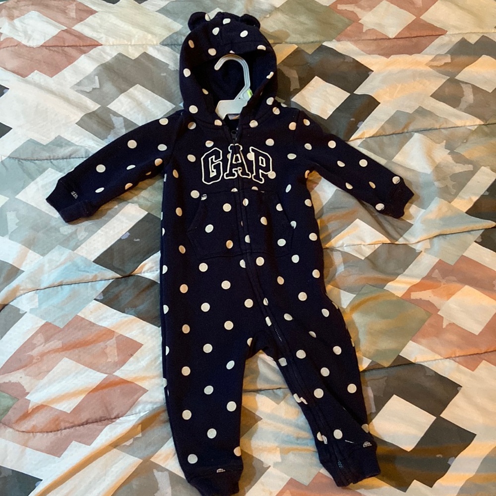 Blue and white polka dot GAP onesie size 12-18 months
